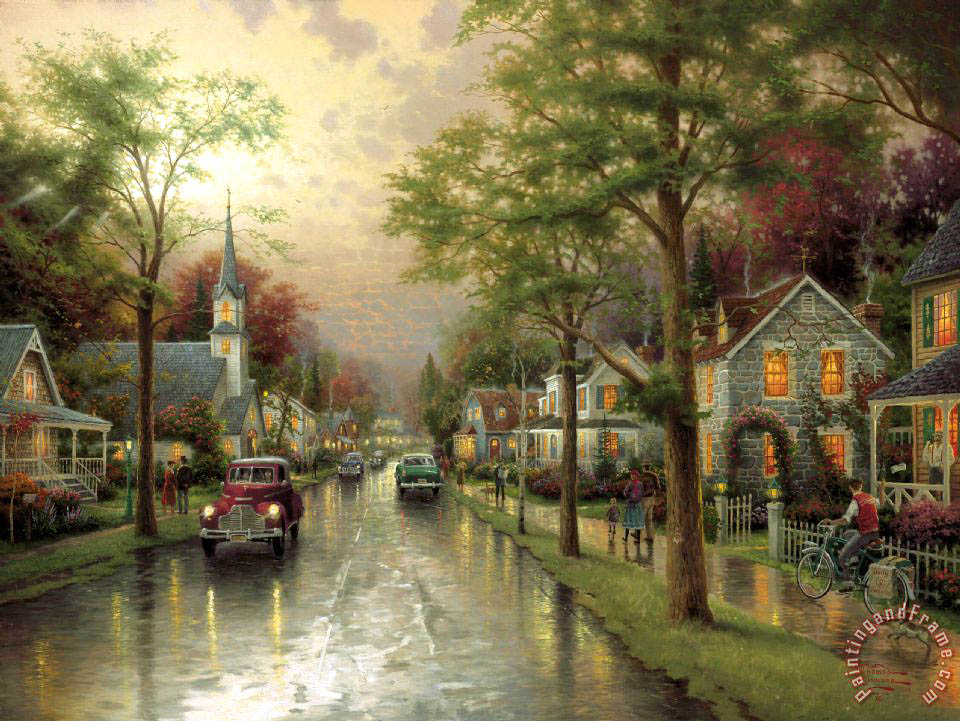 Thomas Kinkade Hometown Morning painting Hometown Morning print for sale
