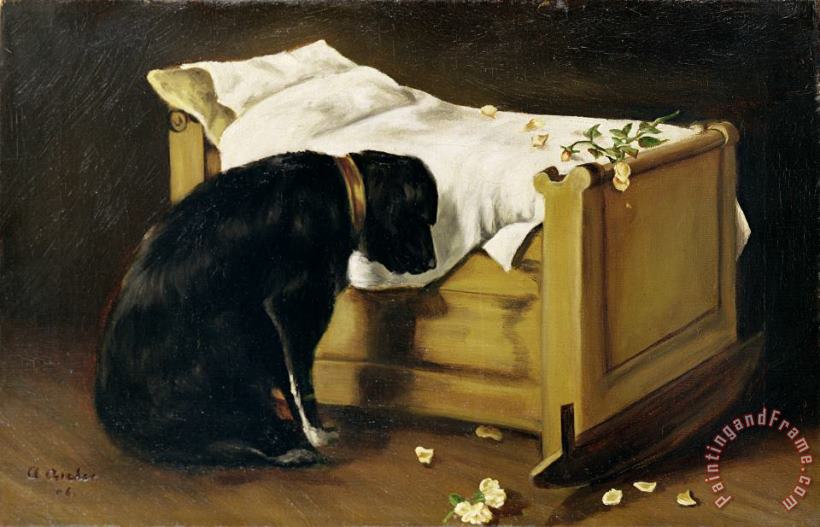 Dog Mourning Its Little Master painting - A Archer Dog Mourning Its Little Master Art Print