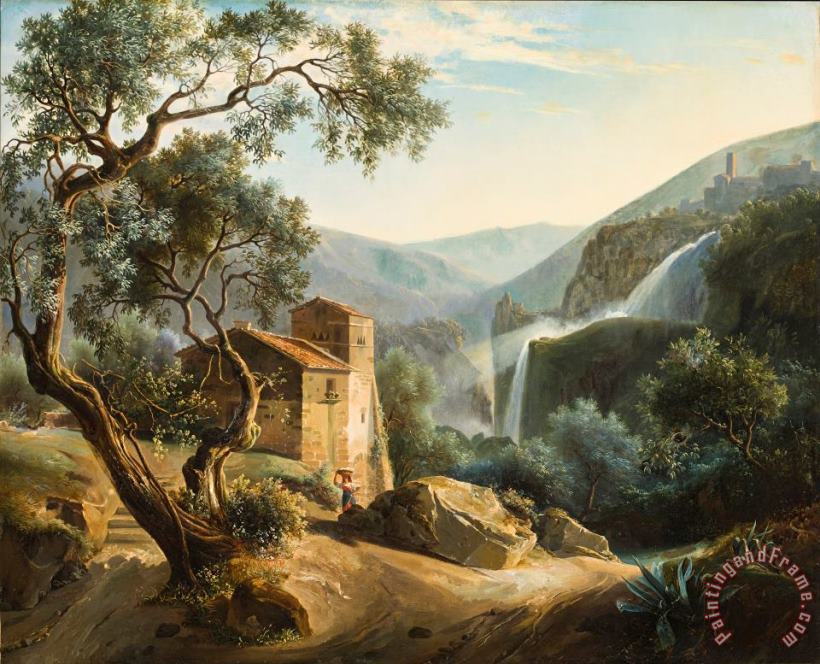 Achille Hector Camille Debray Landscape with a waterfall Art Painting