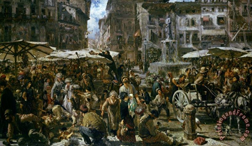 The Market of Verona painting - Adolph Friedrich Erdmann von Menzel The Market of Verona Art Print