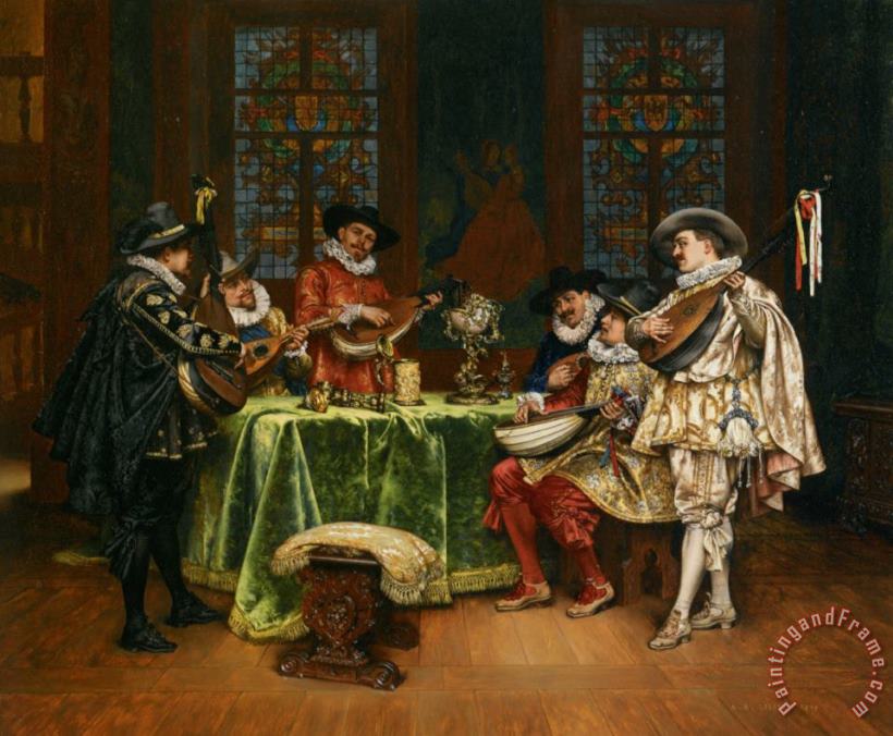 Adolphe Alexandre Lesrel Interior with Troubadours Art Painting