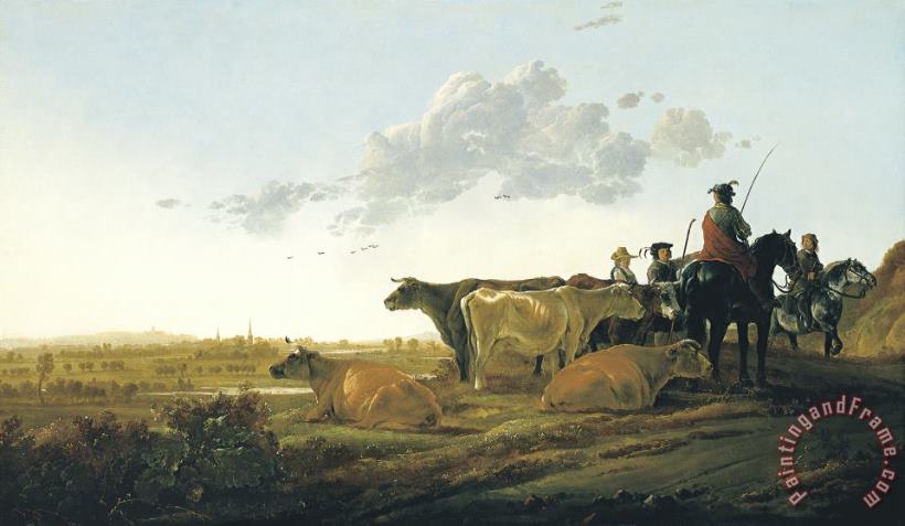 Aelbert Cuyp Landscape with Herdsmen Art Painting