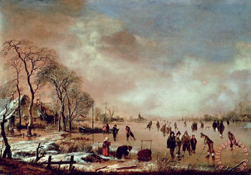 Aert van der Neer Frozen Canal Scene Art Painting