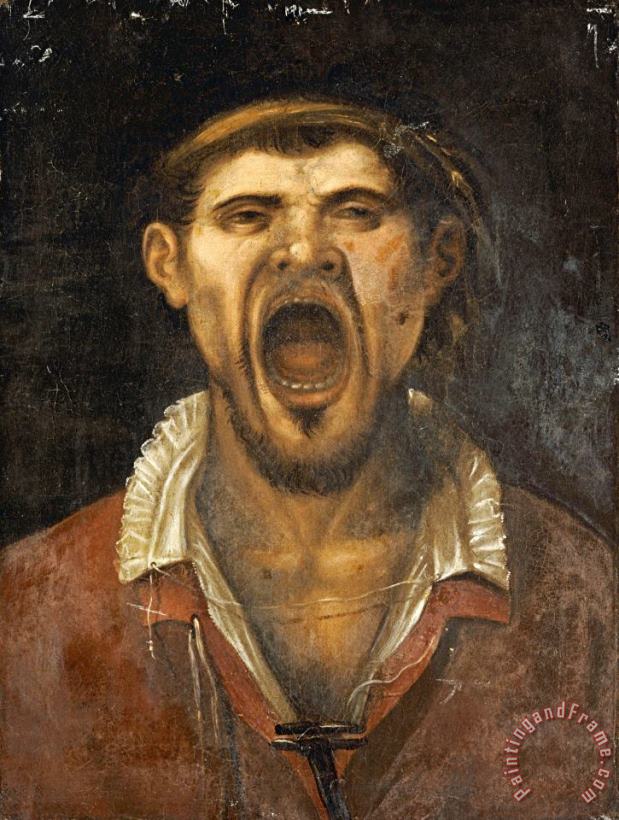 A Peasant Man, Head And Shoulders, Shouting painting - Agostino Carracci A Peasant Man, Head And Shoulders, Shouting Art Print