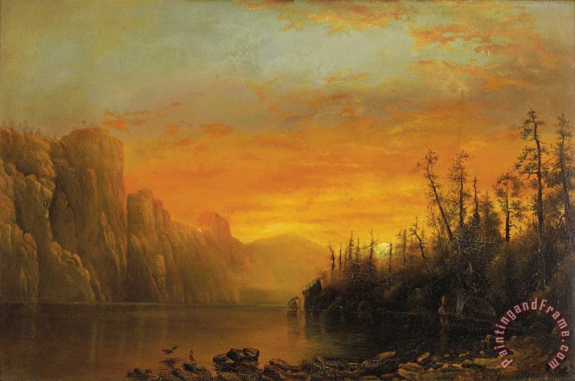 Albert Bierstadt Sunset Behind The Cliffs Art Print