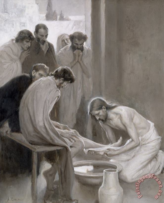 Jesus Washing The Feet Of His Disciples painting - Albert Gustaf Aristides Edelfelt Jesus Washing The Feet Of His Disciples Art Print