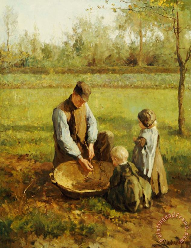 Albert Neuhuys Watching Father Work Art Painting