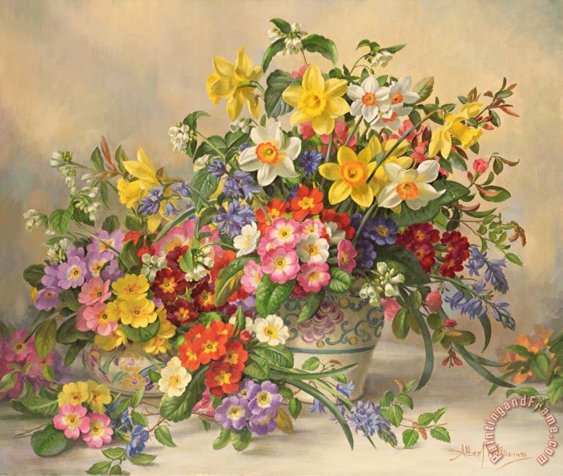 Spring Flowers And Poole Pottery painting - Albert Williams Spring Flowers And Poole Pottery Art Print