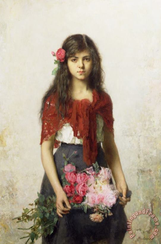 Alexei Alexevich Harlamoff Young girl with blossoms Art Painting