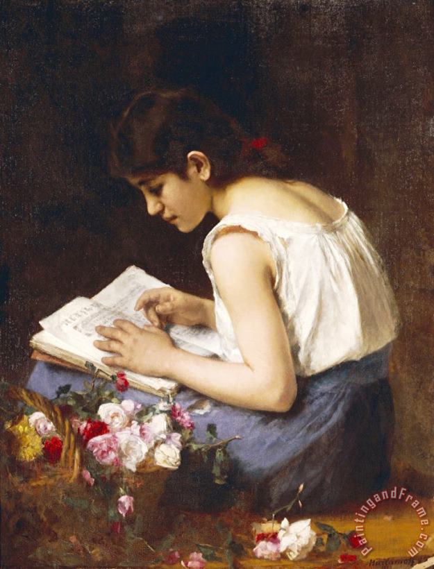 A Girl Reading painting - Alexej Alexejewitsch Charlamoff A Girl Reading Art Print