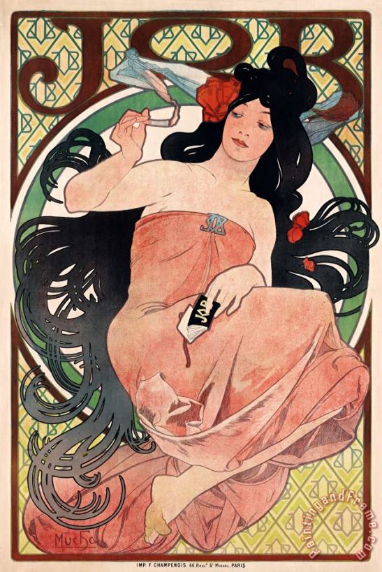 Alphonse Maria Mucha Art Nouveau Poster of Woman, Advertising Job Cigarette Papers Art Painting