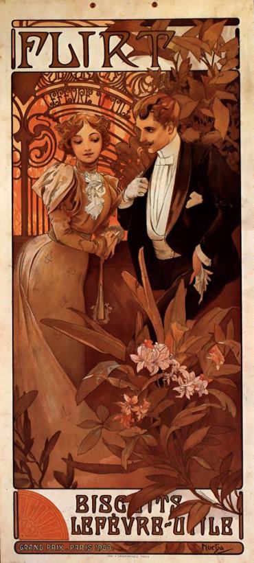 Flirt (calendar) painting - Alphonse Maria Mucha Flirt (calendar) Art Print