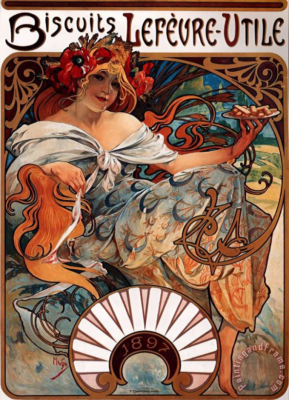 Biscuits Lefevre Utile painting - Alphonse Marie Mucha Biscuits Lefevre Utile Art Print