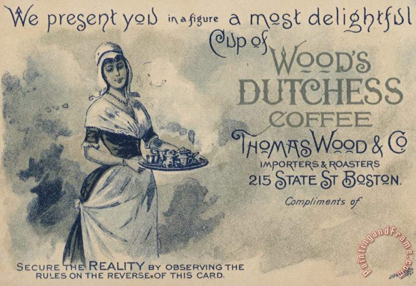 American School Maid Serving Coffee Advertisement For Woods Duchess Coffee Boston Art Painting