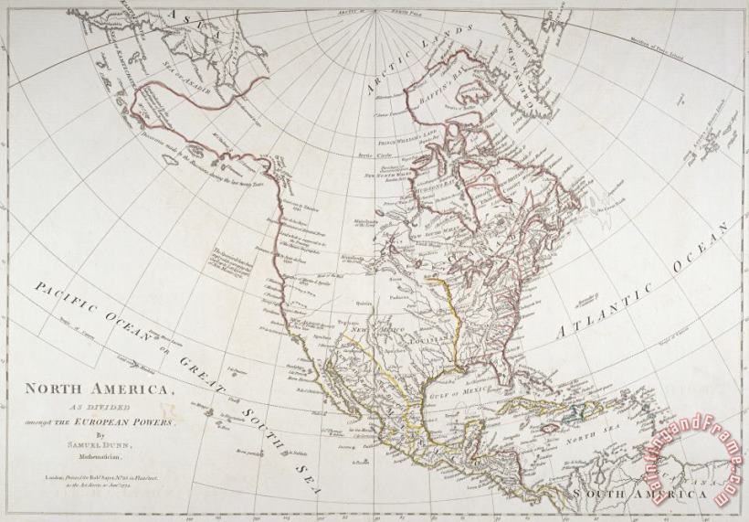American School Map depicting North America as Divided by the European Powers Art Print