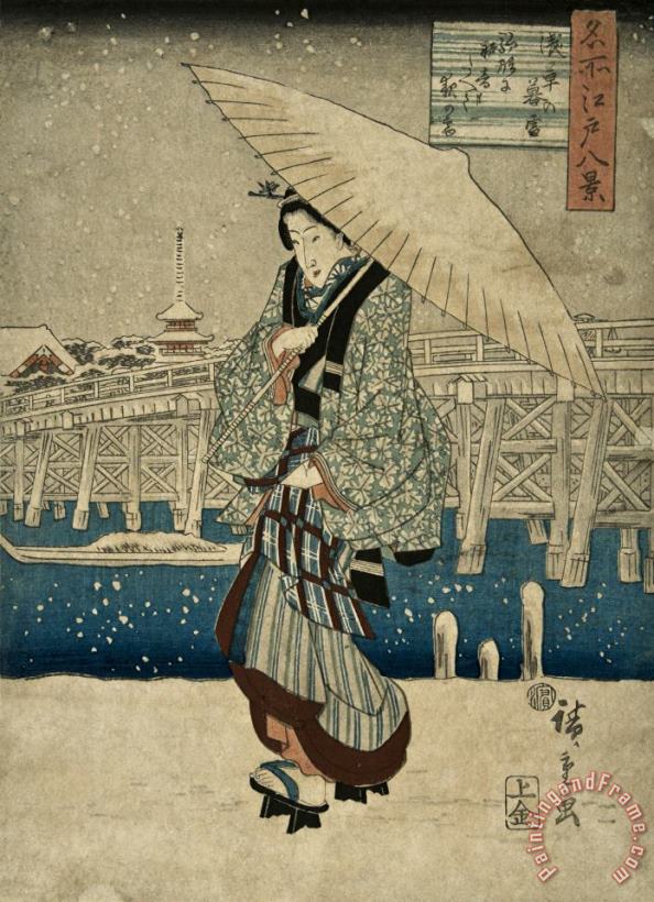 Ando Hiroshige Eight Views of Edo, Evening Snow at Asakusa, Date Unknown Art Print
