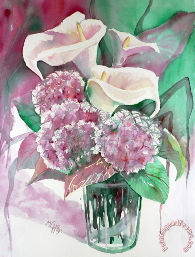 Calla lilies and Hydrangeas painting - Andre Mehu Calla lilies and Hydrangeas Art Print