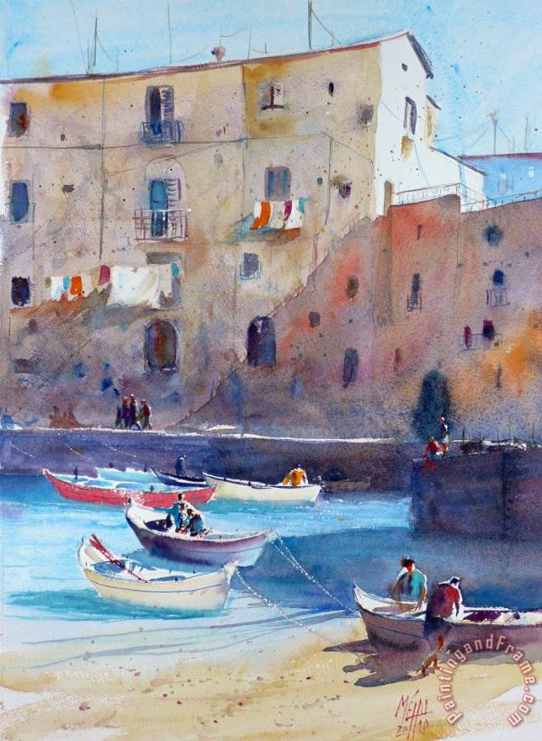 Monopoli harbor painting - Andre Mehu Monopoli harbor Art Print