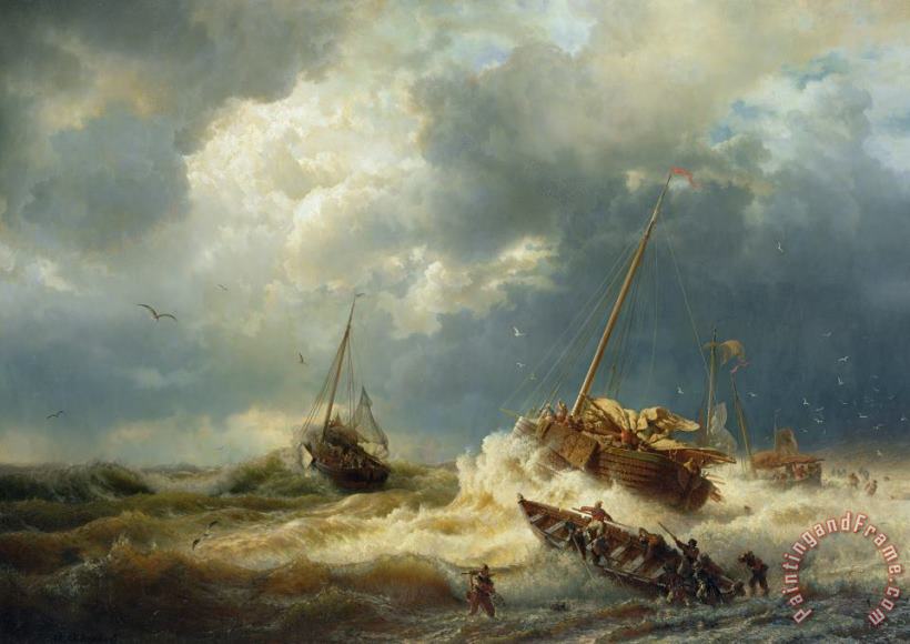 Andreas Achenbach Ships In A Storm On The Dutch Coast Art Print