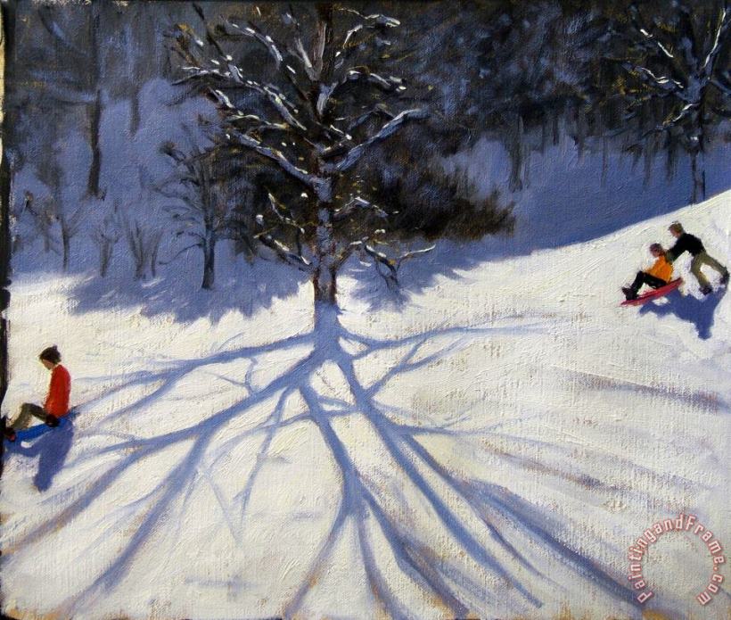 Andrew Macara Tree and two tobogganers Art Painting