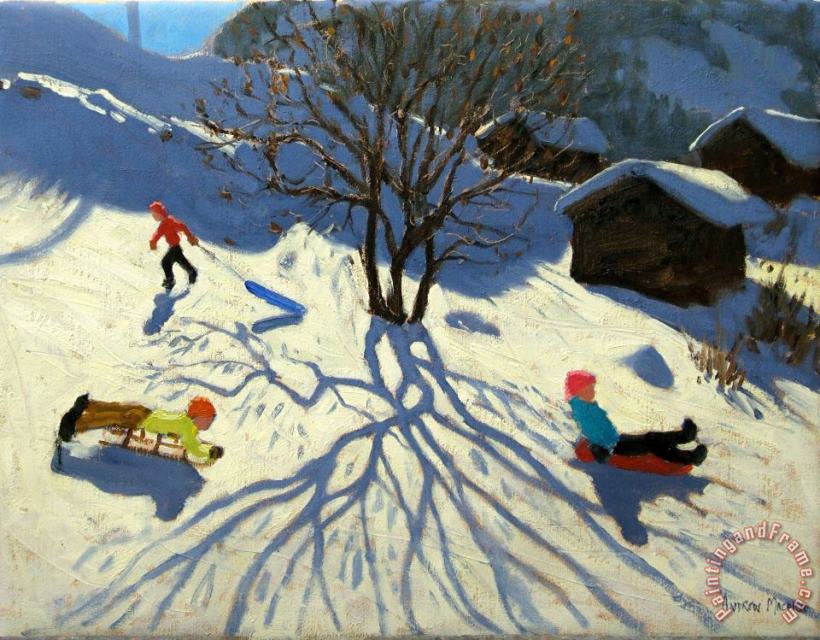 Andrew Macara Winter hillside Morzine France Art Painting