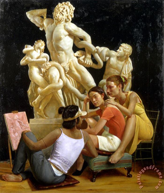 Students with Laocoon painting - Andrew Sterrett Conklin Students with Laocoon Art Print