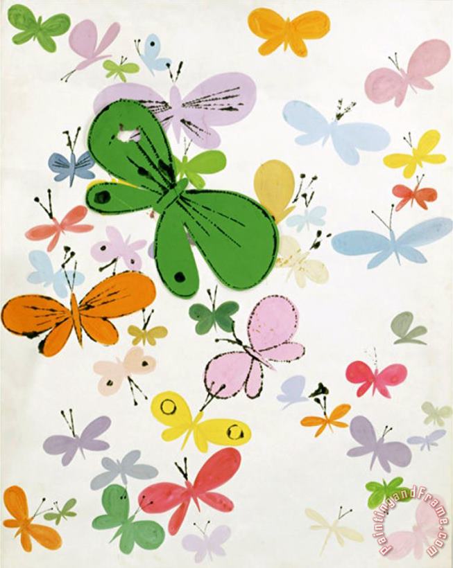 Butterflies C 1955 Big Green in Middle painting - Andy Warhol Butterflies C 1955 Big Green in Middle Art Print