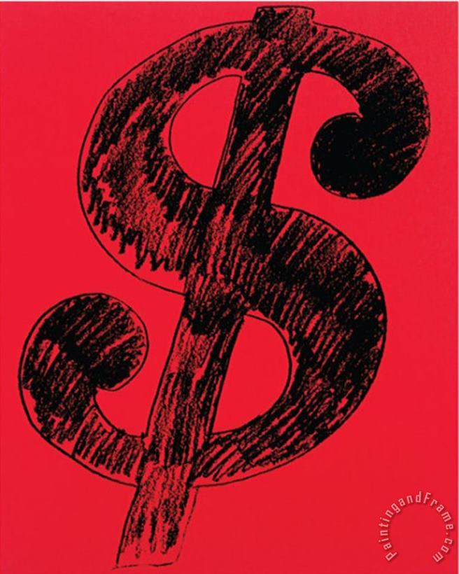 Andy Warhol Dollar Sign C 1981 Black on Red Art Painting
