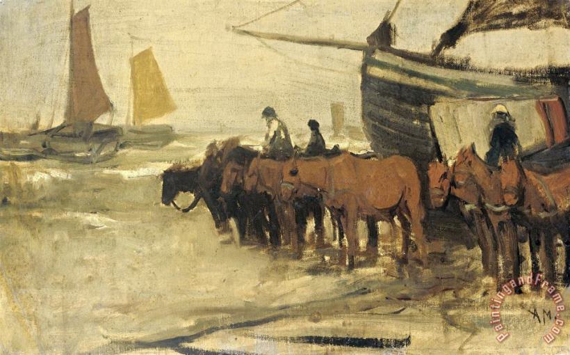 Anton Mauve Het in Zee Brengen Van Een Visserspink Art Painting