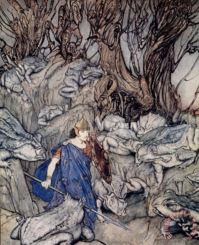 Arthur Rackham In The Forked Glen Into Which He Slipped At Night-fall He Was Surrounded By Giant Toads Art Painting