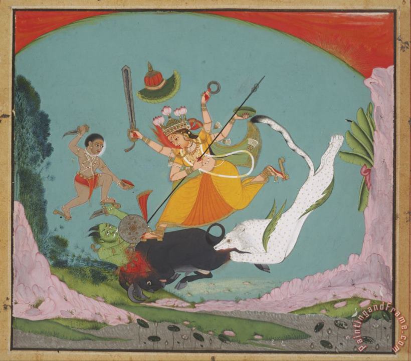 Artist, maker unknown, India The Great Goddess Durga Slaying The Buffalo Demon (mahishasuramardini) Art Print