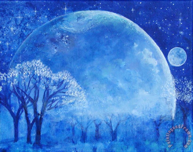 Blue Night Moon painting - Ashleigh Dyan Moore Blue Night Moon Art Print