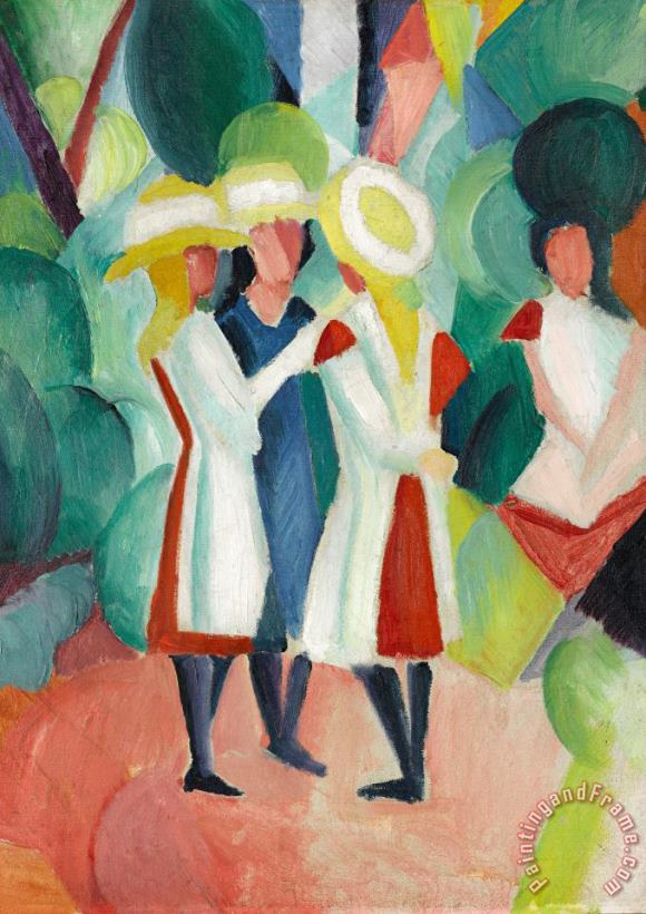 August Macke Three Girls in Yellow Straw Hats Art Print