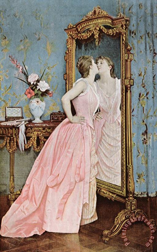 In The Mirror painting - Auguste Toulmouche In The Mirror Art Print