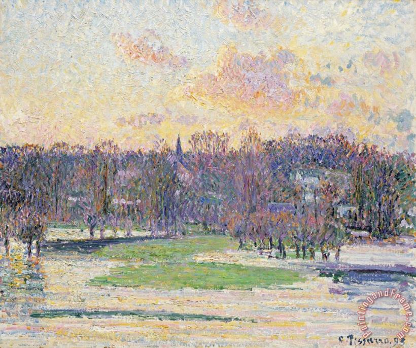 Camille Pissarro Flood at Sunset Art Painting
