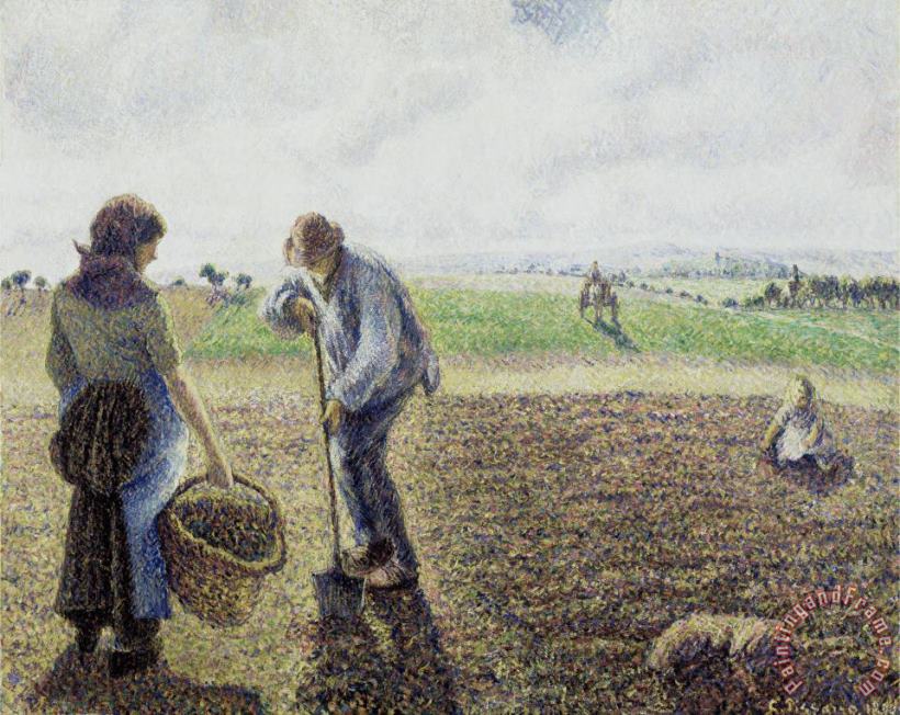 Camille Pissarro Peasants in The Fields, Eragny Art Painting