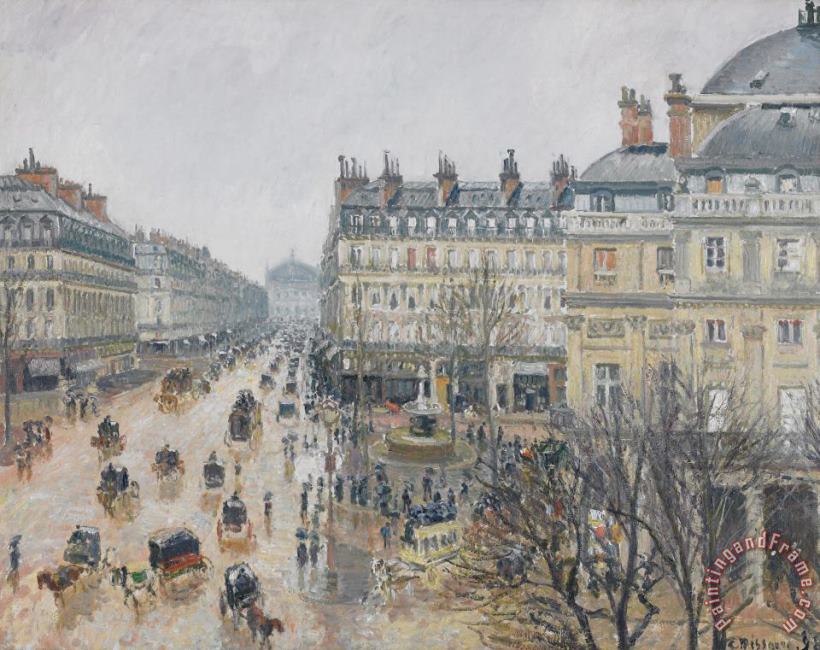 Camille Pissarro Place Du Theatre Francais Paris Rain Art Print