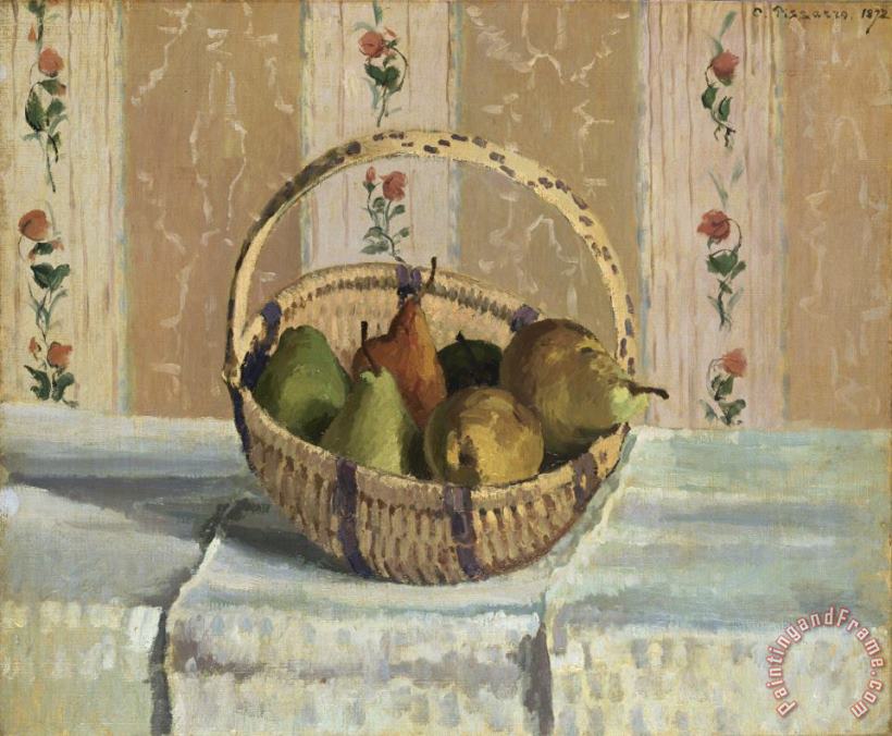 Still Life: Apples And Pears in a Round Basket (nature Morte: Pommes Et Poires Dans Un Panier Rond) painting - Camille Pissarro Still Life: Apples And Pears in a Round Basket (nature Morte: Pommes Et Poires Dans Un Panier Rond) Art Print
