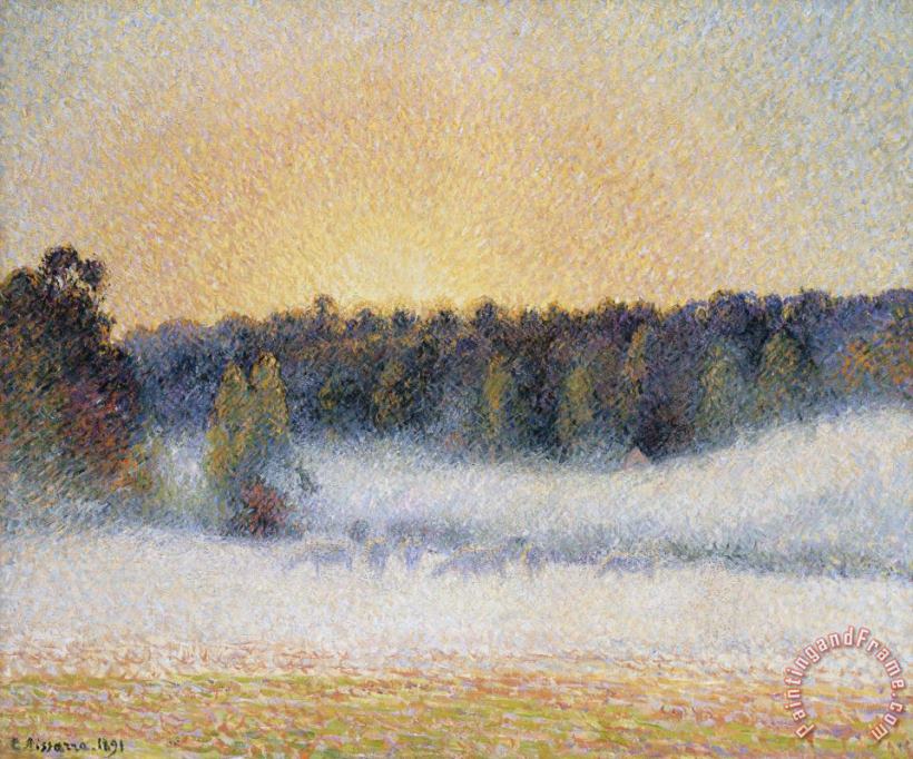Camille Pissarro Sunset And Fog, Eragny Art Painting