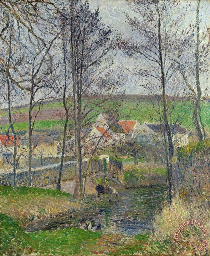 The Banks of The Viosne at Osny in Grey Weather, Winter painting - Camille Pissarro The Banks of The Viosne at Osny in Grey Weather, Winter Art Print