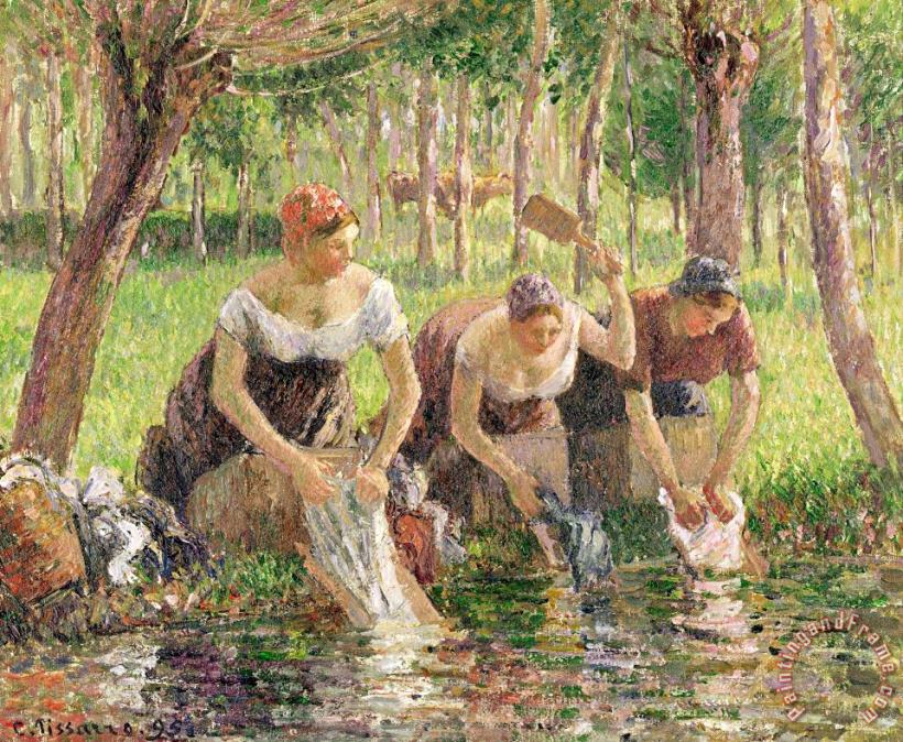 The Washerwomen painting - Camille Pissarro The Washerwomen Art Print
