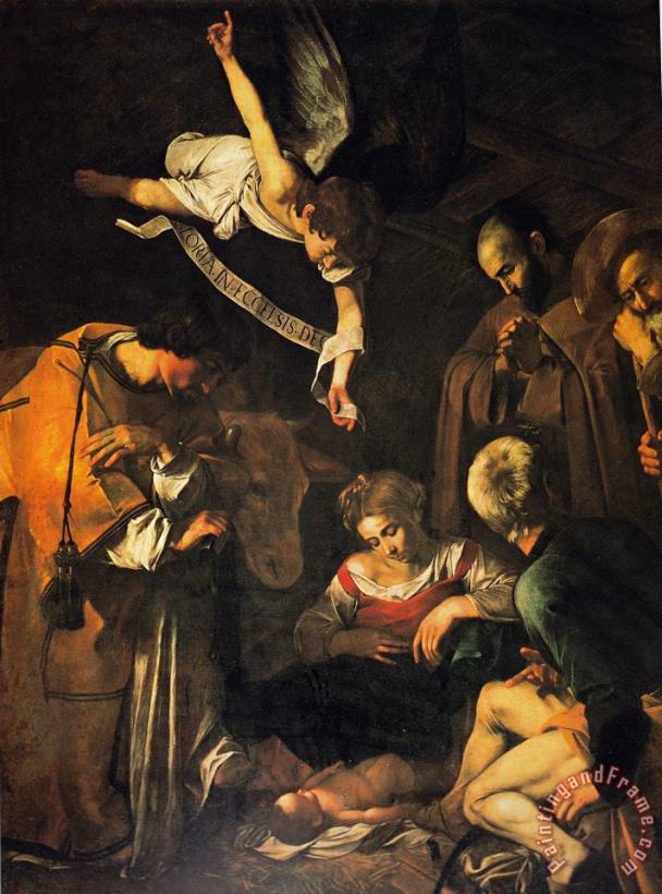 Caravaggio Nativity with St. Francis And St. Lawrence Art Painting