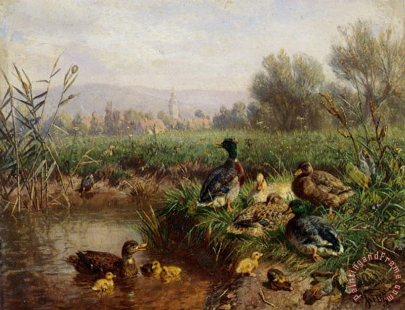 Carl Jutz Ducks by a Pond Art Painting
