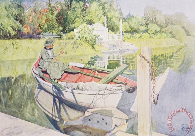 Fishing painting - Carl Larsson Fishing Art Print