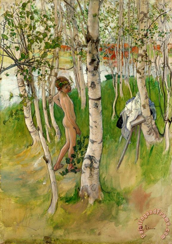 Carl Larsson Nude Boy Among Birches Art Print