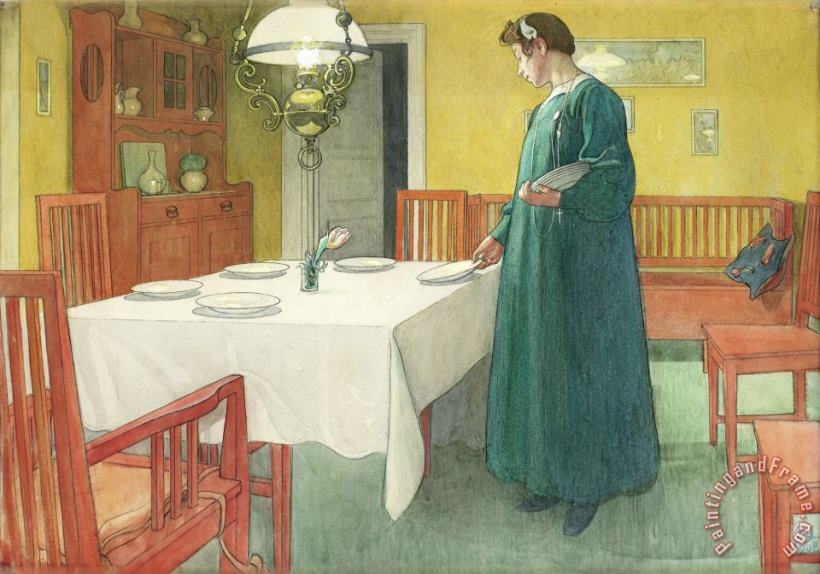 The Household (lisbeth Setting The Table) painting - Carl Larsson The Household (lisbeth Setting The Table) Art Print