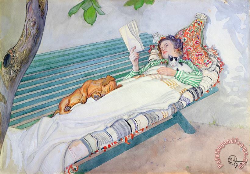 Carl Larsson Woman Lying on a Bench Art Print