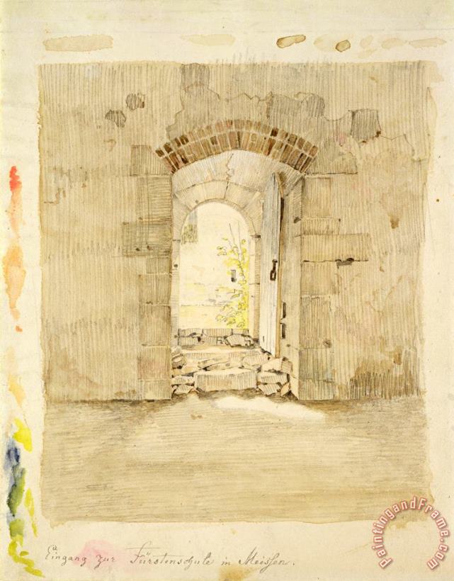 Caspar David Friedrich Entrance Gate to The Royal School in Meissen (pencil And W/c on Paper) Art Painting
