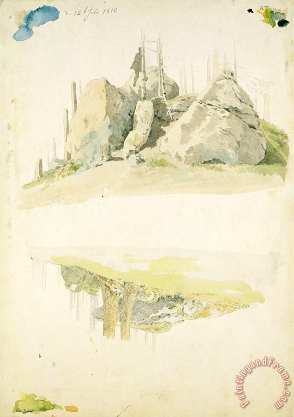 Caspar David Friedrich Rock And Tree: Two Studies, 12th July 1810 Art Painting