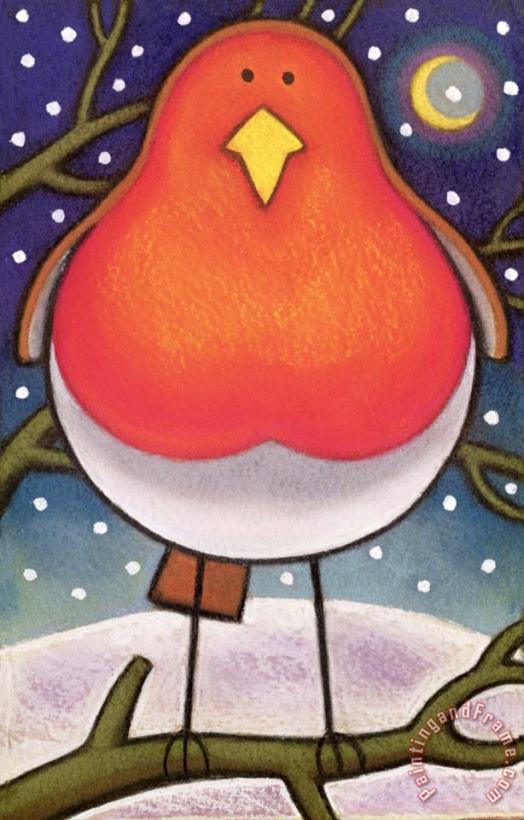 Christmas Robin painting - Cathy Baxter Christmas Robin Art Print
